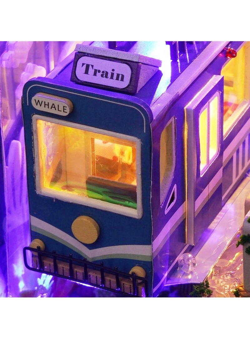 مجموعة زوايا الكتب DIY، زاوية كتب ألغاز خشبية ثلاثية الأبعاد، نهايات كتب مزخرفة، رف كتب يُدرج زقاق زخرفي مع أثاث وأضواء LED لتزيين مكتب مكتب المنزل في  (دليل تحت البحر) - Image 5